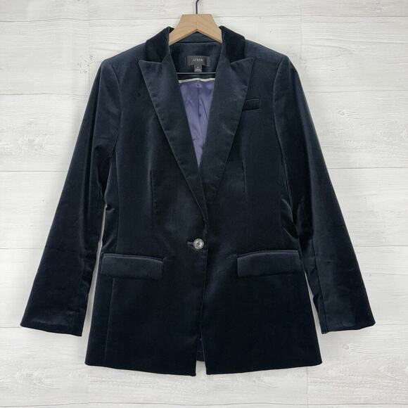 J.Crew Willa Blazer Womens 2 Black Stretch Velvet One Button‎ Preppy Academia - Picture 14 of 16
